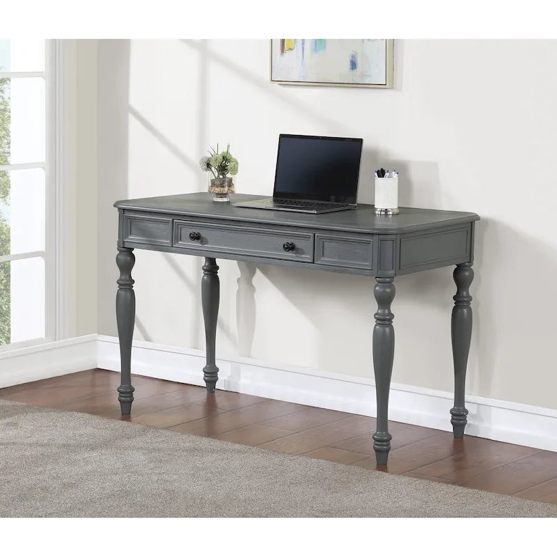 Classic Wooden Writing Desk with Storage Drawer and Turned Legs