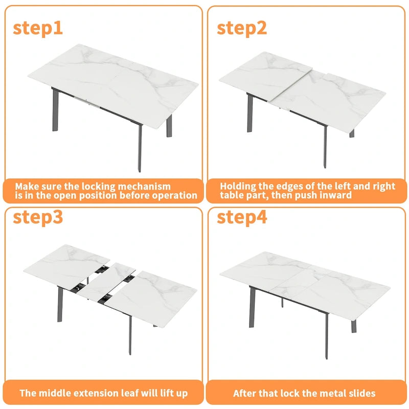Extendable Kitchen Sintered Stone Material Rectangle Dining Table - 62.9x31.5x31.1 inch