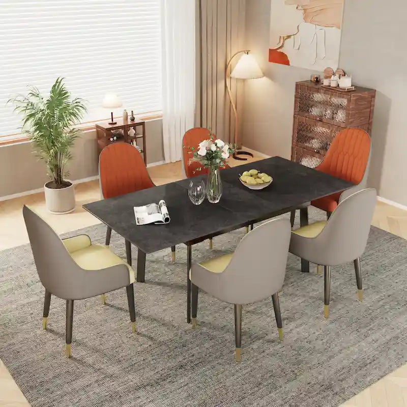 Extendable Kitchen Sintered Stone Material Rectangle Dining Table - 62.9x31.5x31.1 inch