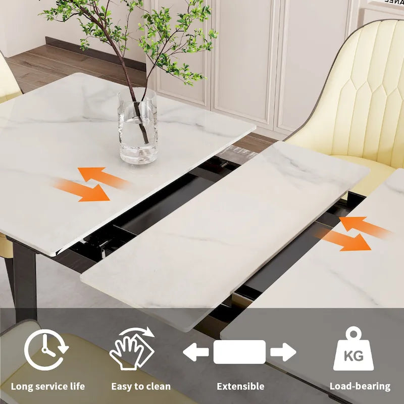 Extendable Kitchen Sintered Stone Material Rectangle Dining Table - 62.9x31.5x31.1 inch