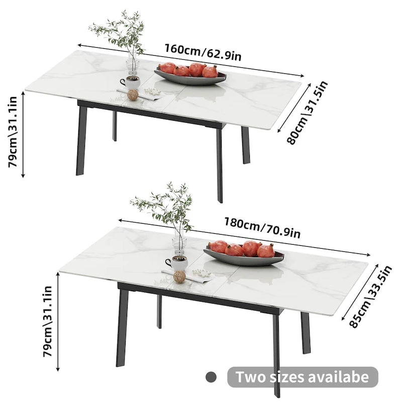 Extendable Kitchen Sintered Stone Material Rectangle Dining Table - 62.9x31.5x31.1 inch
