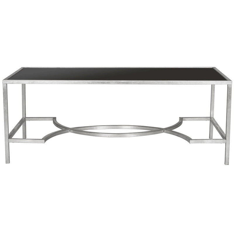 Rectangular Glass Top Coffee Table with Curved Decorative Iron Frame