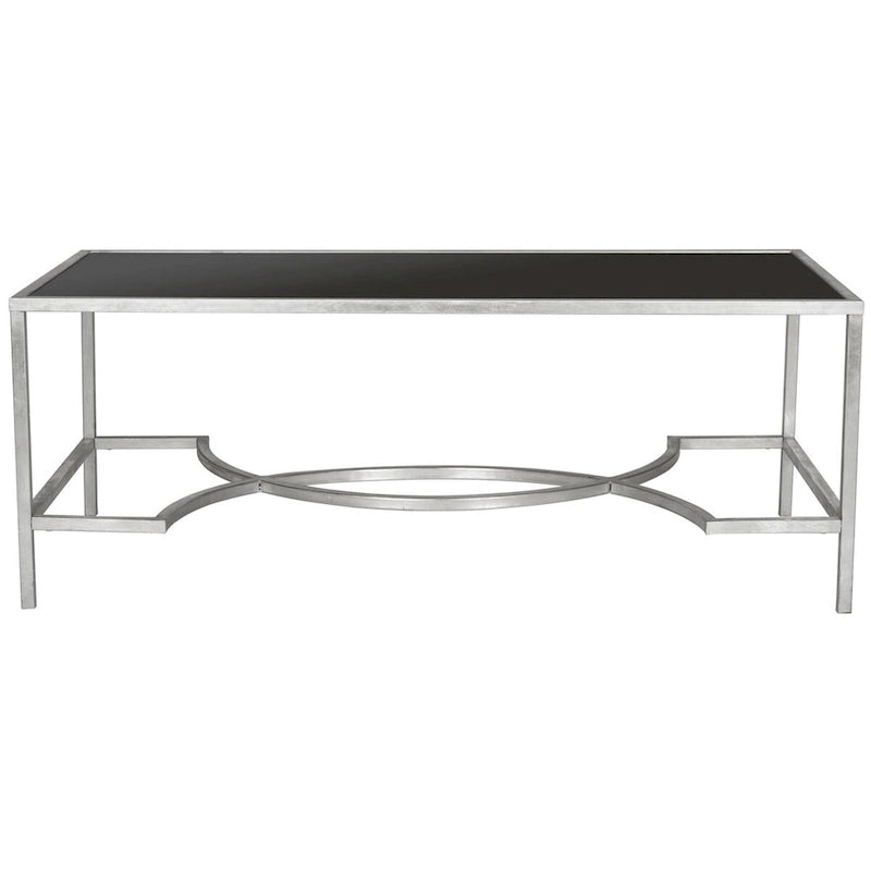 Rectangular Glass Top Coffee Table with Curved Decorative Iron Frame