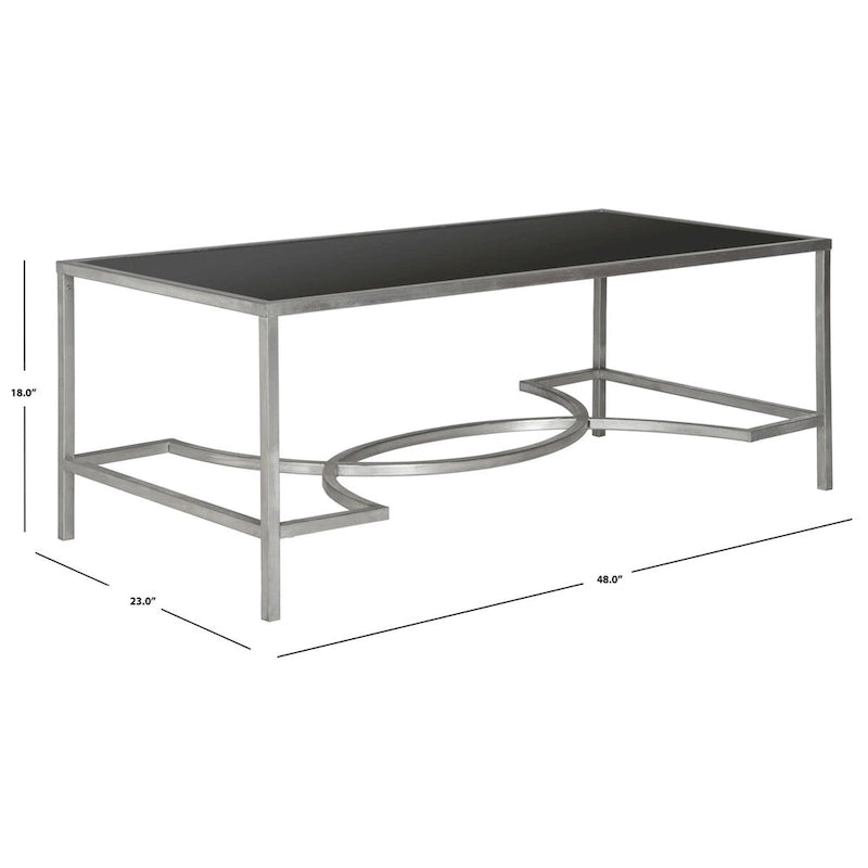 Rectangular Glass Top Coffee Table with Curved Decorative Iron Frame