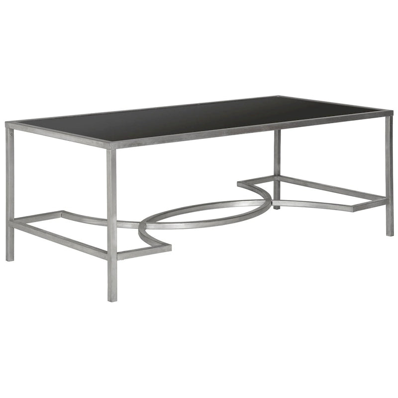 Rectangular Glass Top Coffee Table with Curved Decorative Iron Frame