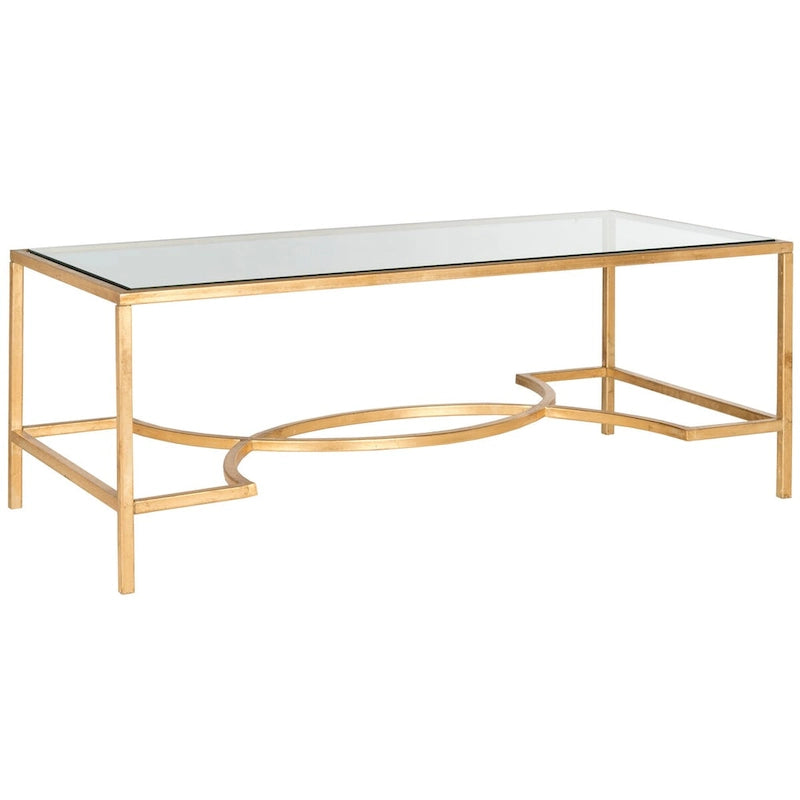 Rectangular Glass Top Coffee Table with Curved Decorative Iron Frame