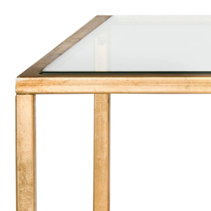 Rectangular Glass Top Coffee Table with Curved Decorative Iron Frame