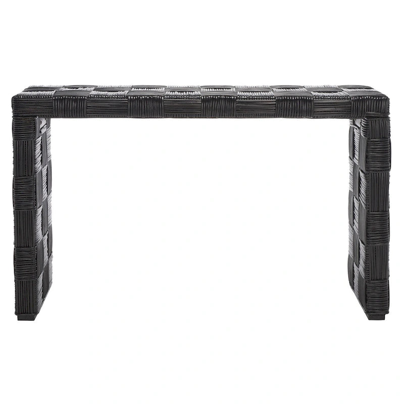 Woven Kubu Rattan Console Table with Textured Coastal Style Design