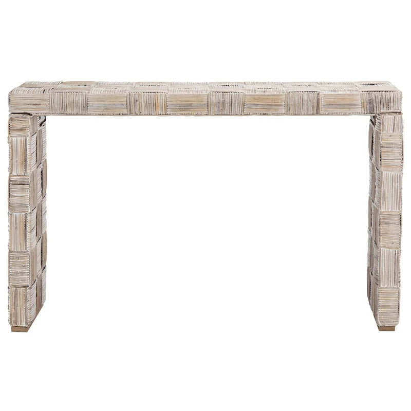 Woven Kubu Rattan Console Table with Textured Coastal Style Design