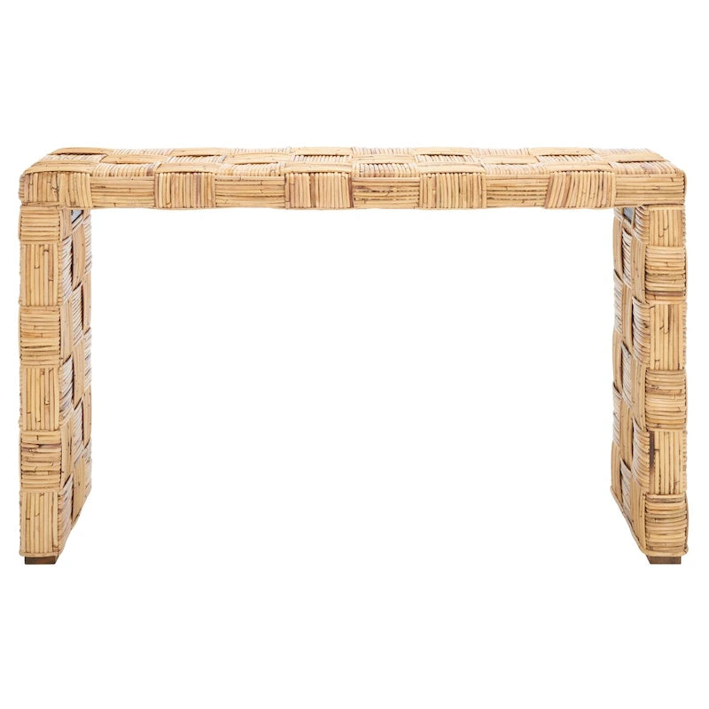 Woven Kubu Rattan Console Table with Textured Coastal Style Design