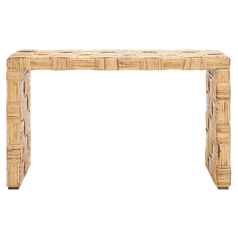 Woven Kubu Rattan Console Table with Textured Coastal Style Design
