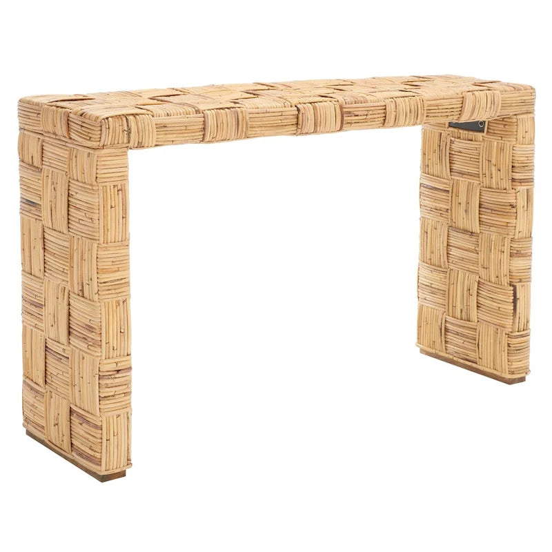 Woven Kubu Rattan Console Table with Textured Coastal Style Design
