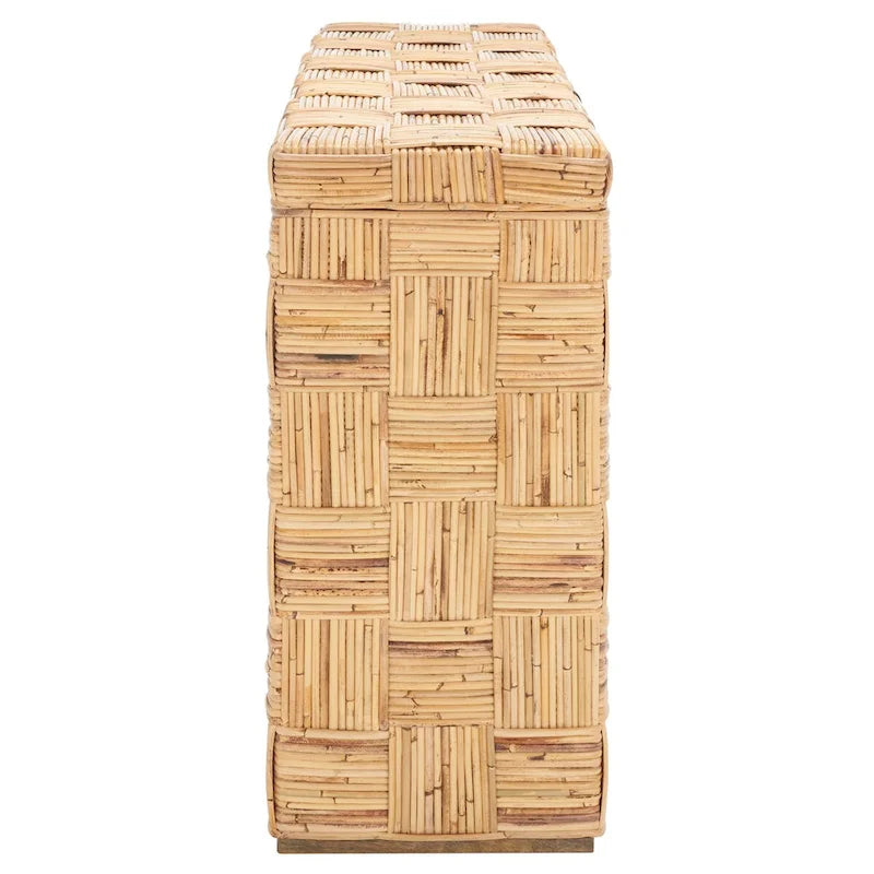 Woven Kubu Rattan Console Table with Textured Coastal Style Design