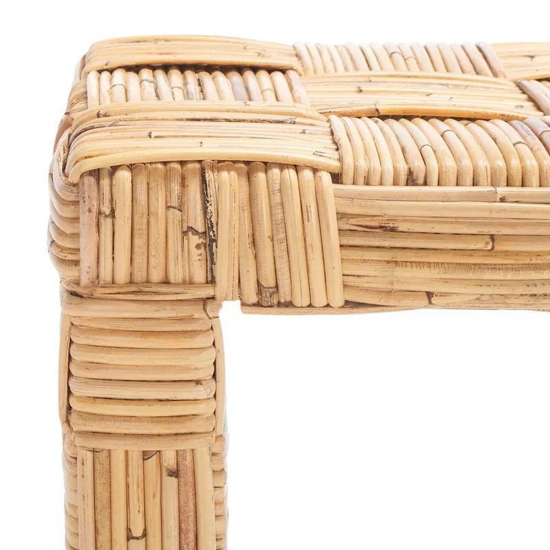 Woven Kubu Rattan Console Table with Textured Coastal Style Design