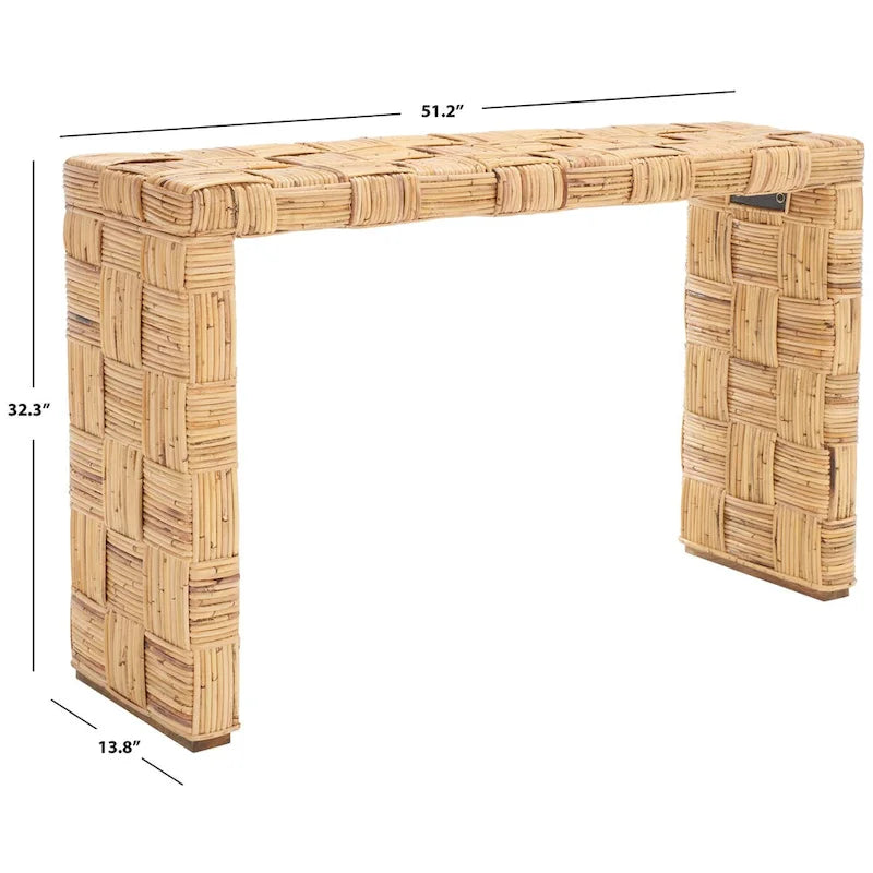 Woven Kubu Rattan Console Table with Textured Coastal Style Design