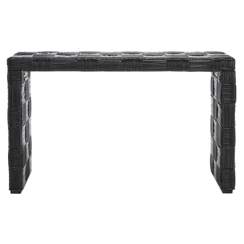 Woven Kubu Rattan Console Table with Textured Coastal Style Design