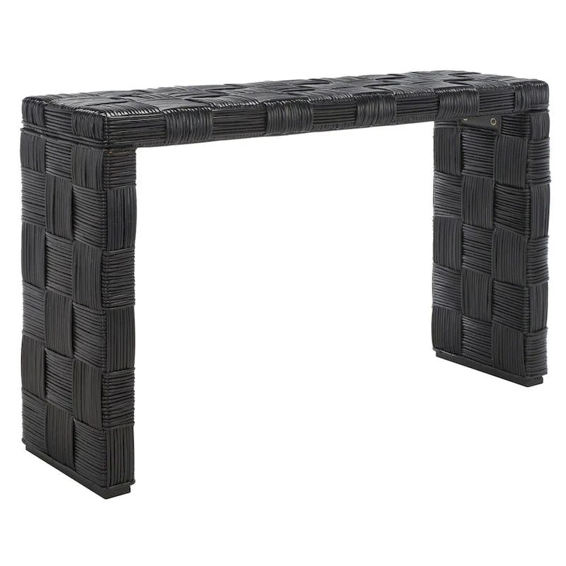 Woven Kubu Rattan Console Table with Textured Coastal Style Design