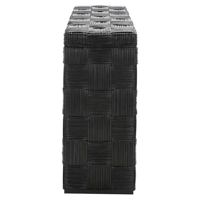 Woven Kubu Rattan Console Table with Textured Coastal Style Design