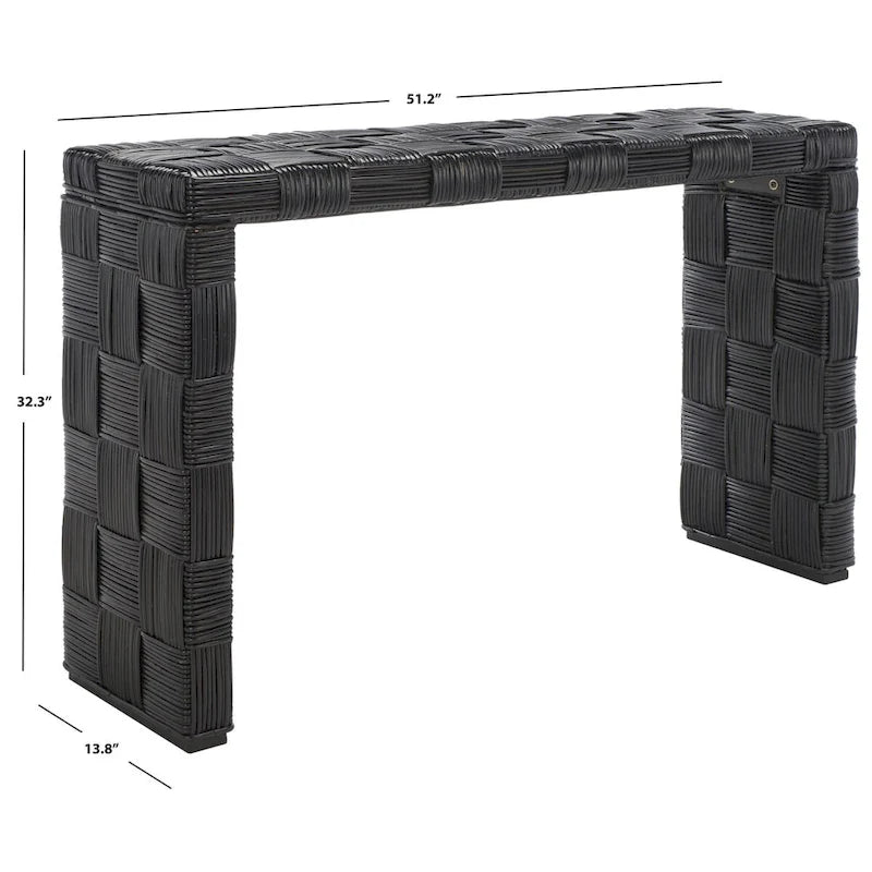 Woven Kubu Rattan Console Table with Textured Coastal Style Design