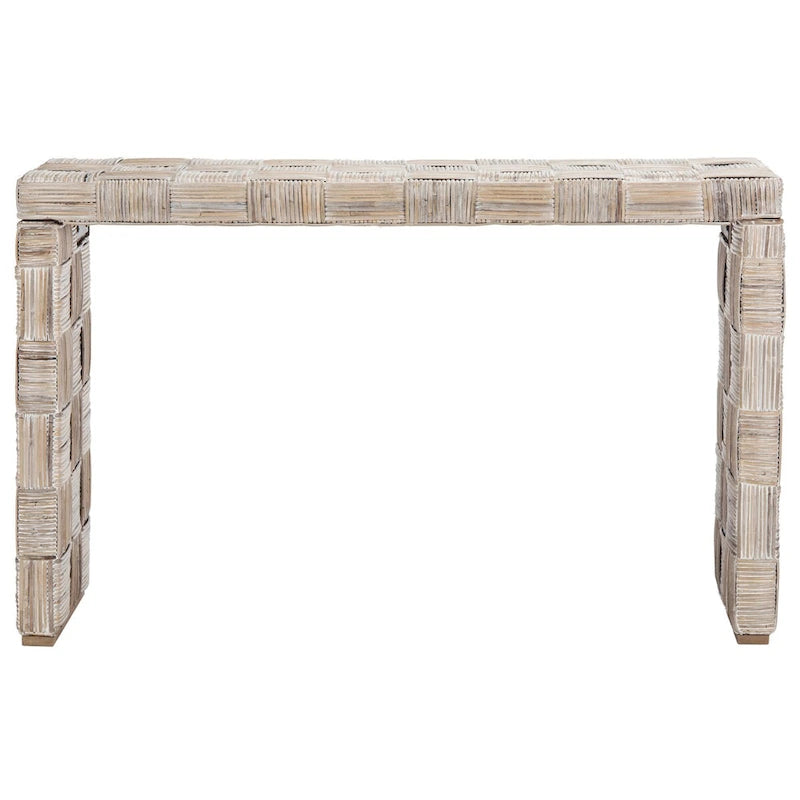 Woven Kubu Rattan Console Table with Textured Coastal Style Design