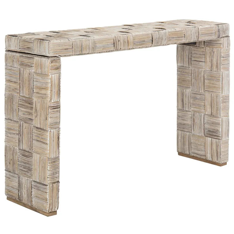 Woven Kubu Rattan Console Table with Textured Coastal Style Design