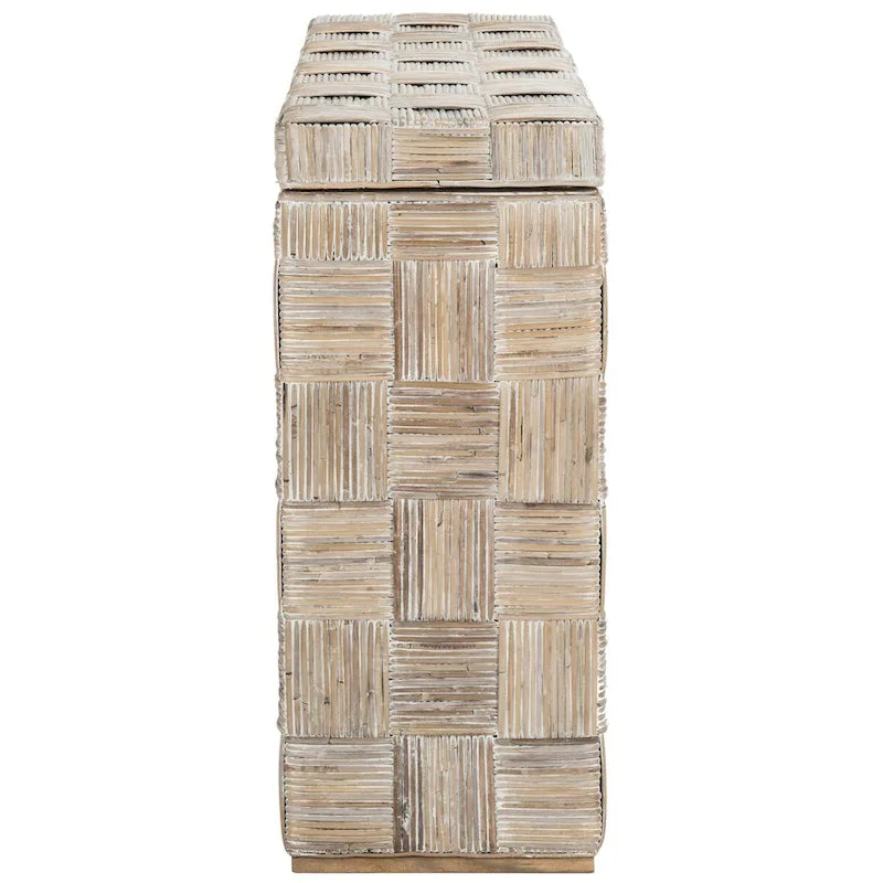 Woven Kubu Rattan Console Table with Textured Coastal Style Design
