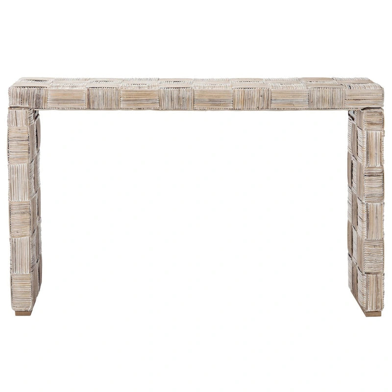 Woven Kubu Rattan Console Table with Textured Coastal Style Design
