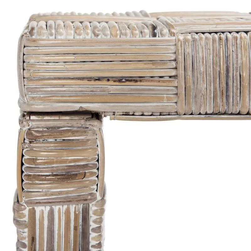 Woven Kubu Rattan Console Table with Textured Coastal Style Design