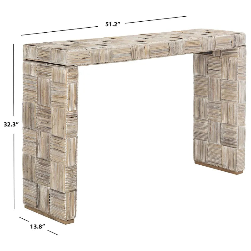 Woven Kubu Rattan Console Table with Textured Coastal Style Design