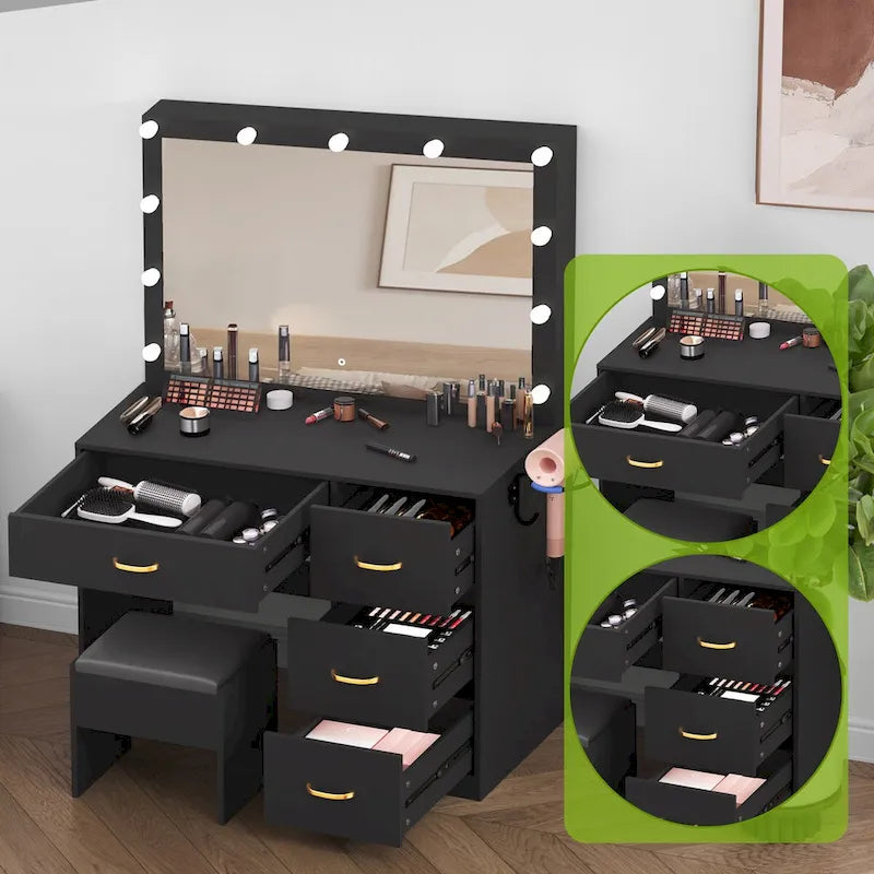 Modern Makeup Vanity Desk with Lighted Mirror and Four Drawers