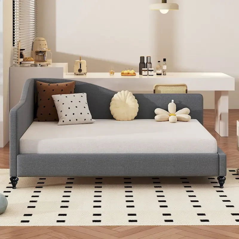 L-Shaped Linen Daybed with Solid Wood Legs