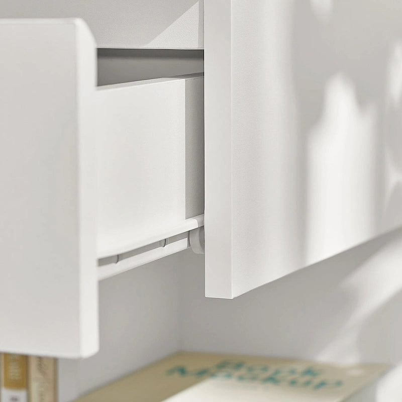 White Modern Bedside Table with Drawer and Two Open Shelves