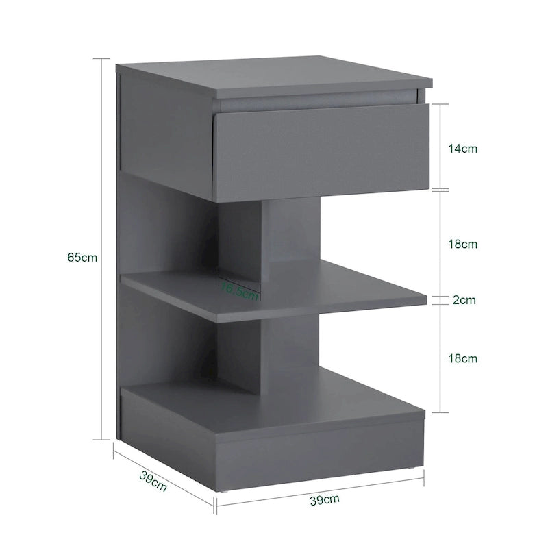 White Modern Bedside Table with Drawer and Two Open Shelves