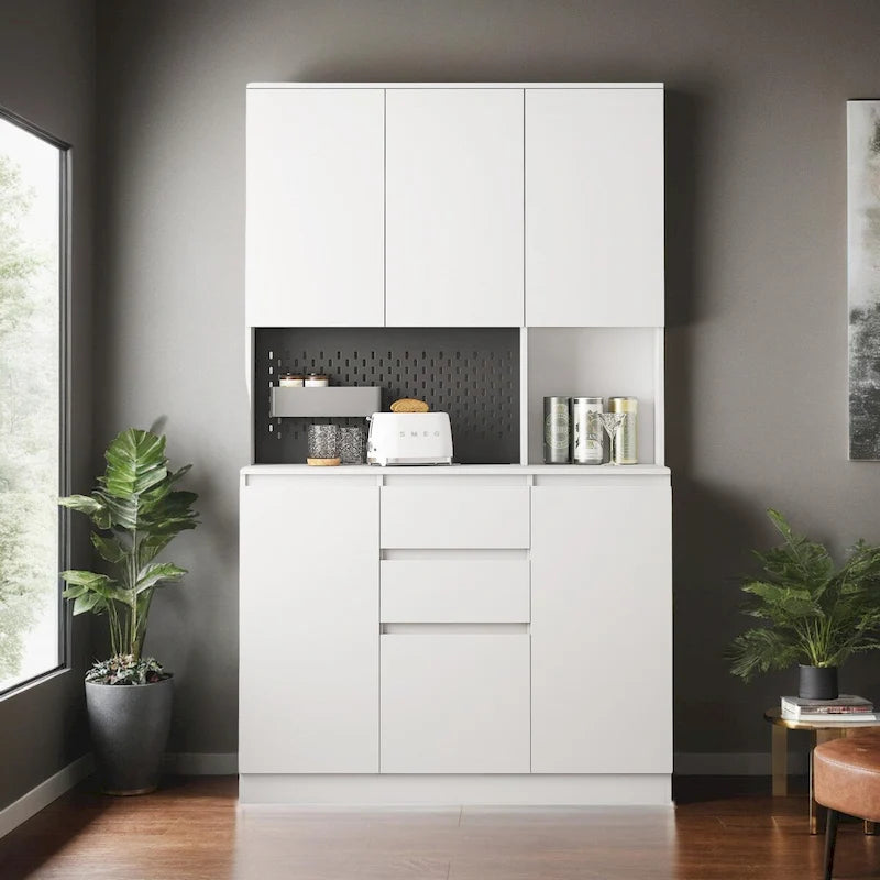 Modern Freestanding Kitchen Pantry Cabinet with Drawers and Adjustable Shelves