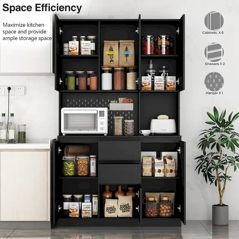 Modern Freestanding Kitchen Pantry Cabinet with Drawers and Adjustable Shelves