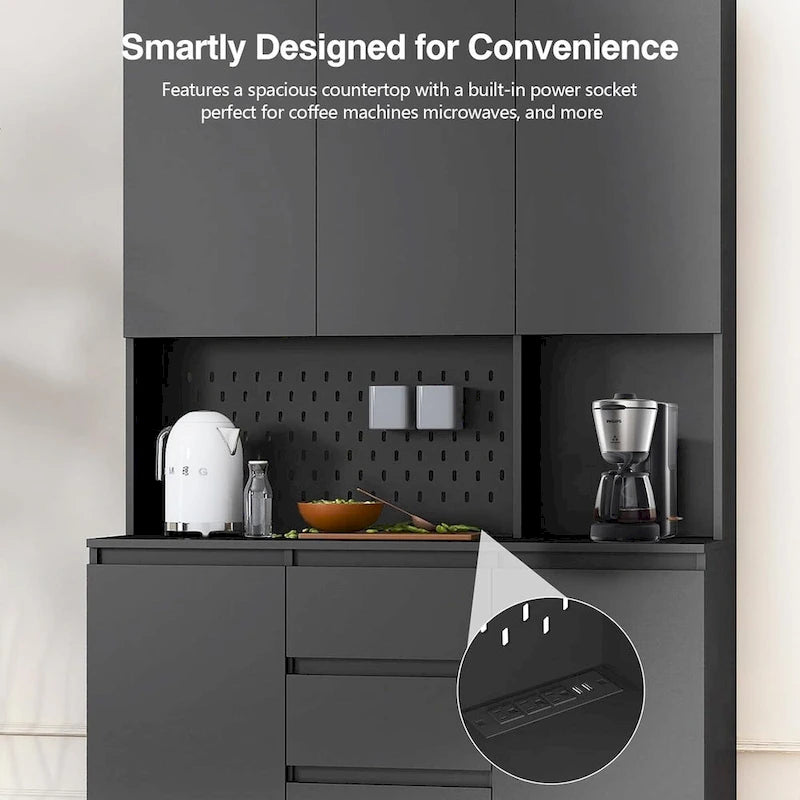 Modern Freestanding Kitchen Pantry Cabinet with Drawers and Adjustable Shelves
