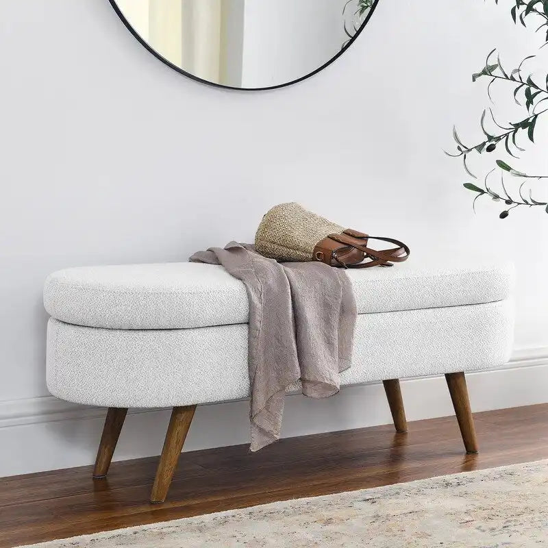 Modern Upholstered Storage Bench with Solid Wood Legs, Entryway Footrest Stool, End of Bed Bench, Vanity Ottoman