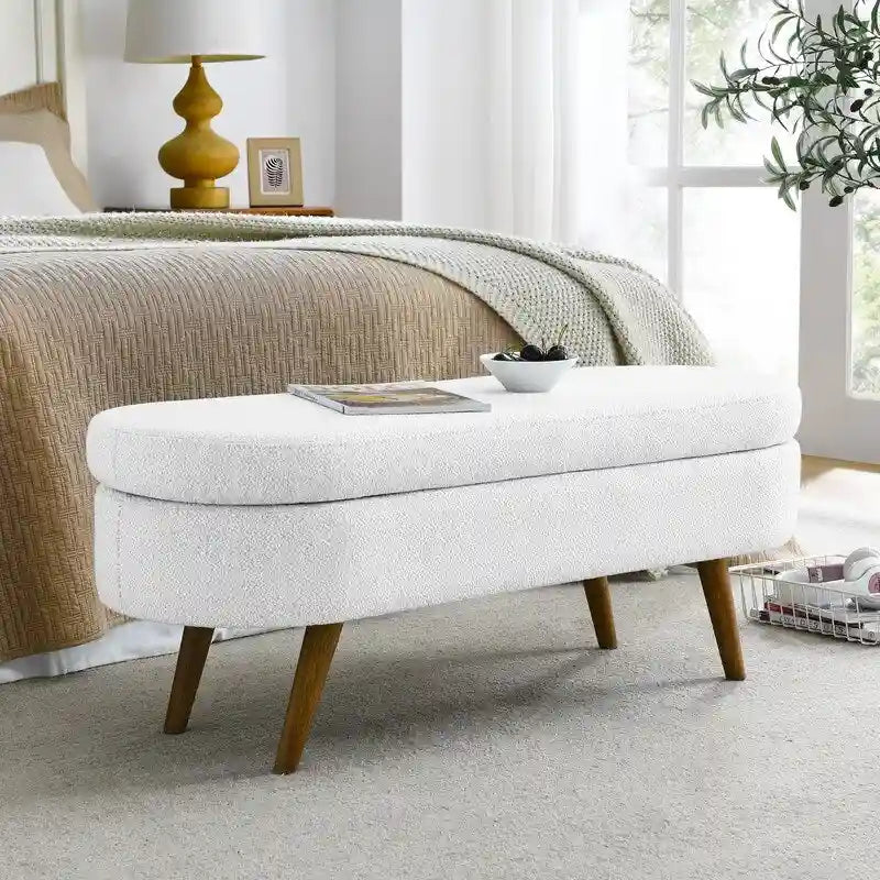 Panca contenitore moderna imbottita con gambe in legno massello, sgabello poggiapiedi per ingresso, panca ai piedi del letto, pouf da toeletta