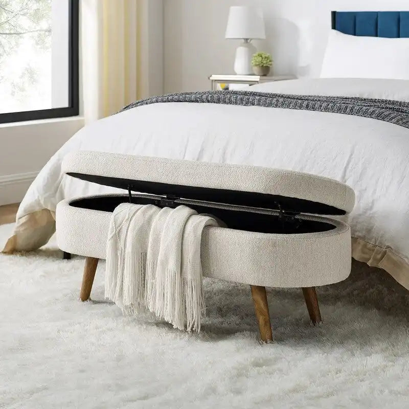 Panca contenitore moderna imbottita con gambe in legno massello, sgabello poggiapiedi per ingresso, panca ai piedi del letto, pouf da toeletta