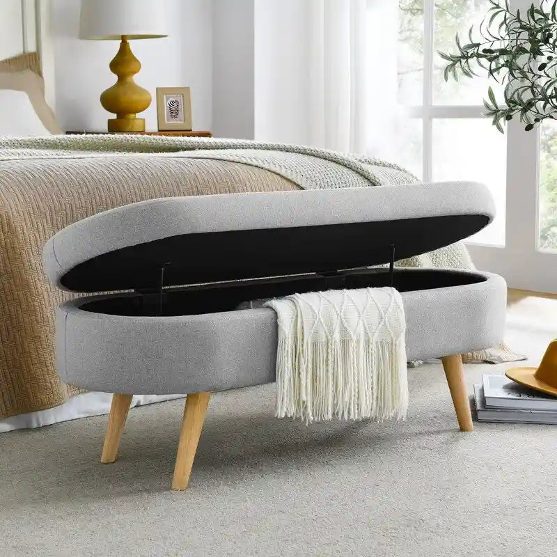 Panca contenitore moderna imbottita con gambe in legno massello, sgabello poggiapiedi per ingresso, panca ai piedi del letto, pouf da toeletta