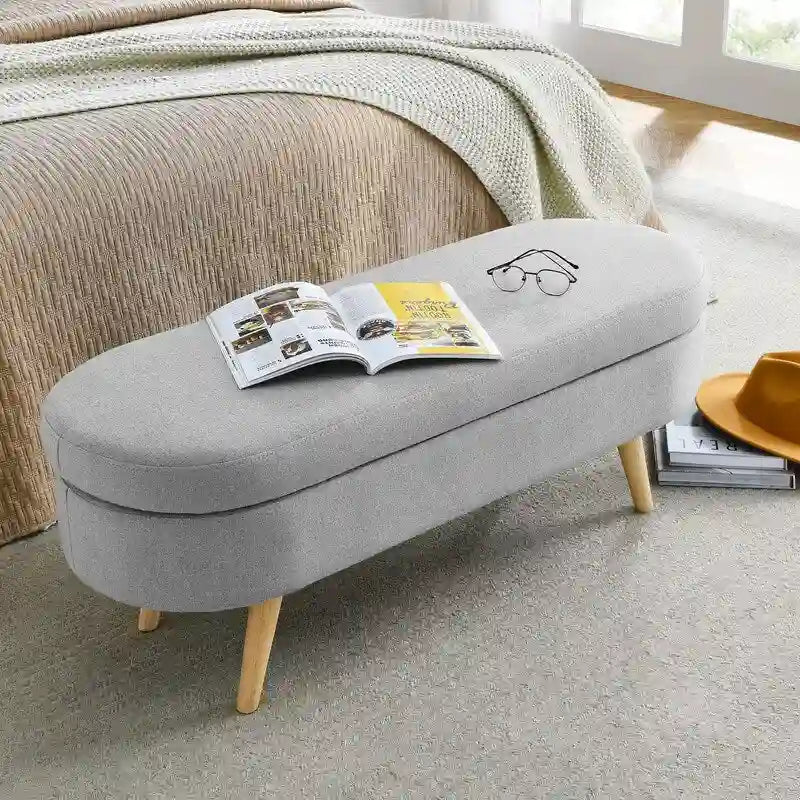 Panca contenitore moderna imbottita con gambe in legno massello, sgabello poggiapiedi per ingresso, panca ai piedi del letto, pouf da toeletta