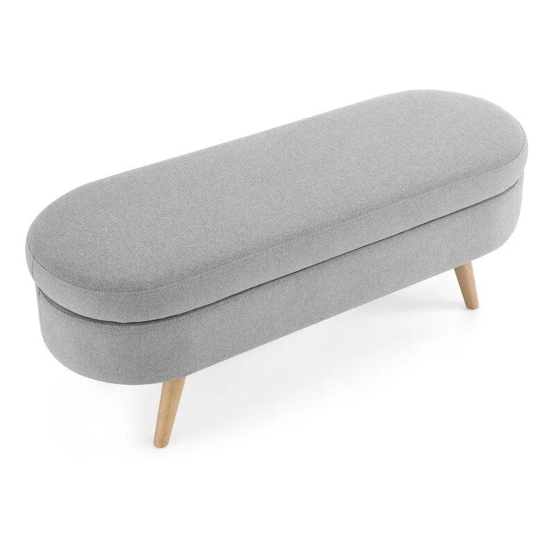 Panca contenitore moderna imbottita con gambe in legno massello, sgabello poggiapiedi per ingresso, panca ai piedi del letto, pouf da toeletta