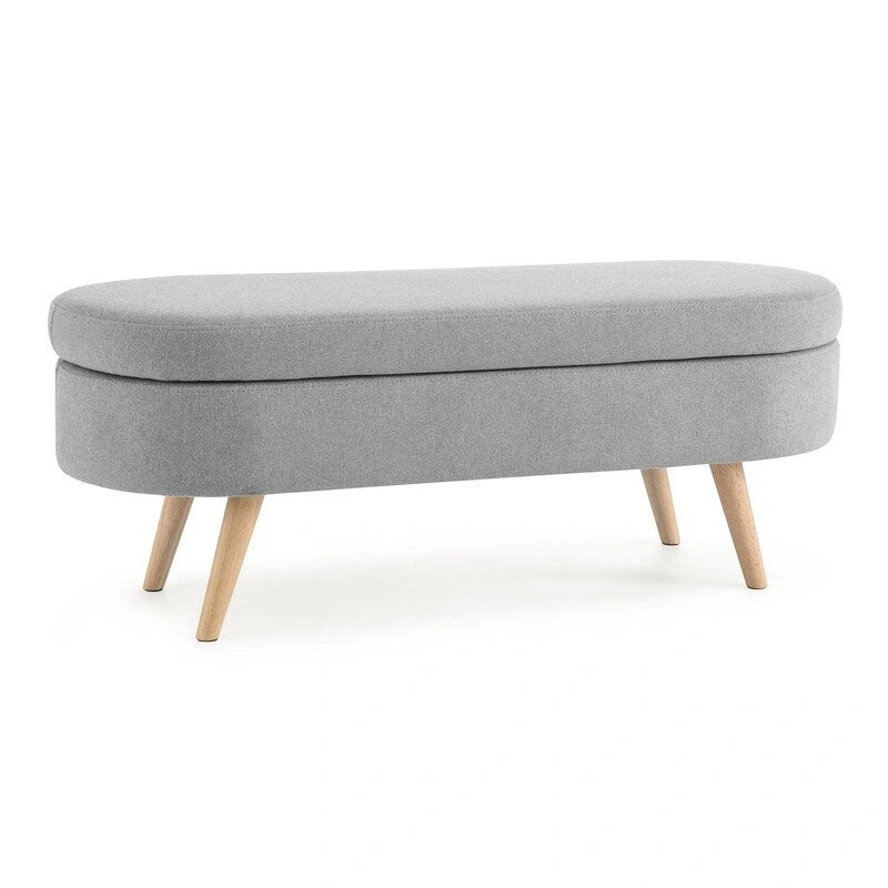 Panca contenitore moderna imbottita con gambe in legno massello, sgabello poggiapiedi per ingresso, panca ai piedi del letto, pouf da toeletta