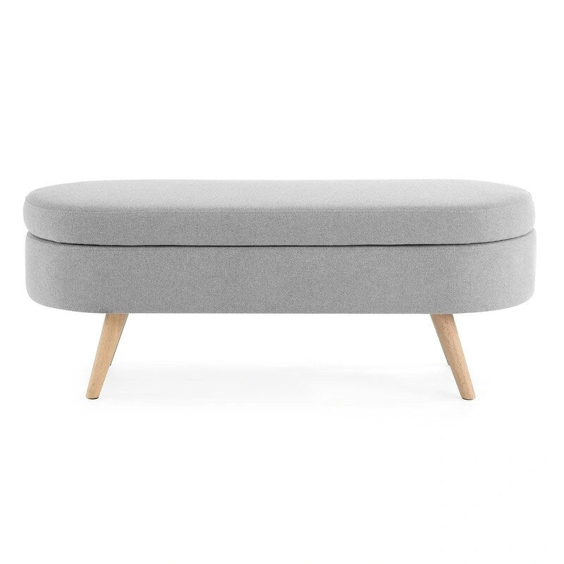 Panca contenitore moderna imbottita con gambe in legno massello, sgabello poggiapiedi per ingresso, panca ai piedi del letto, pouf da toeletta