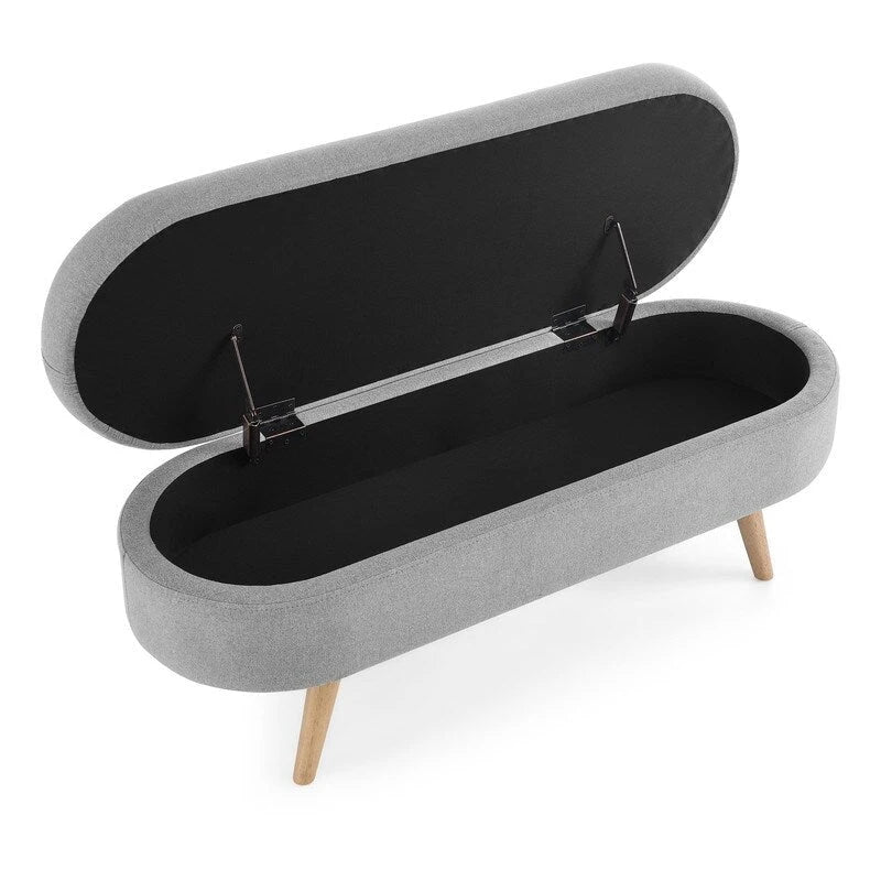 Panca contenitore moderna imbottita con gambe in legno massello, sgabello poggiapiedi per ingresso, panca ai piedi del letto, pouf da toeletta