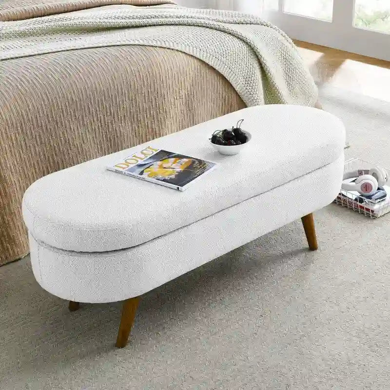 Panca contenitore moderna imbottita con gambe in legno massello, sgabello poggiapiedi per ingresso, panca ai piedi del letto, pouf da toeletta