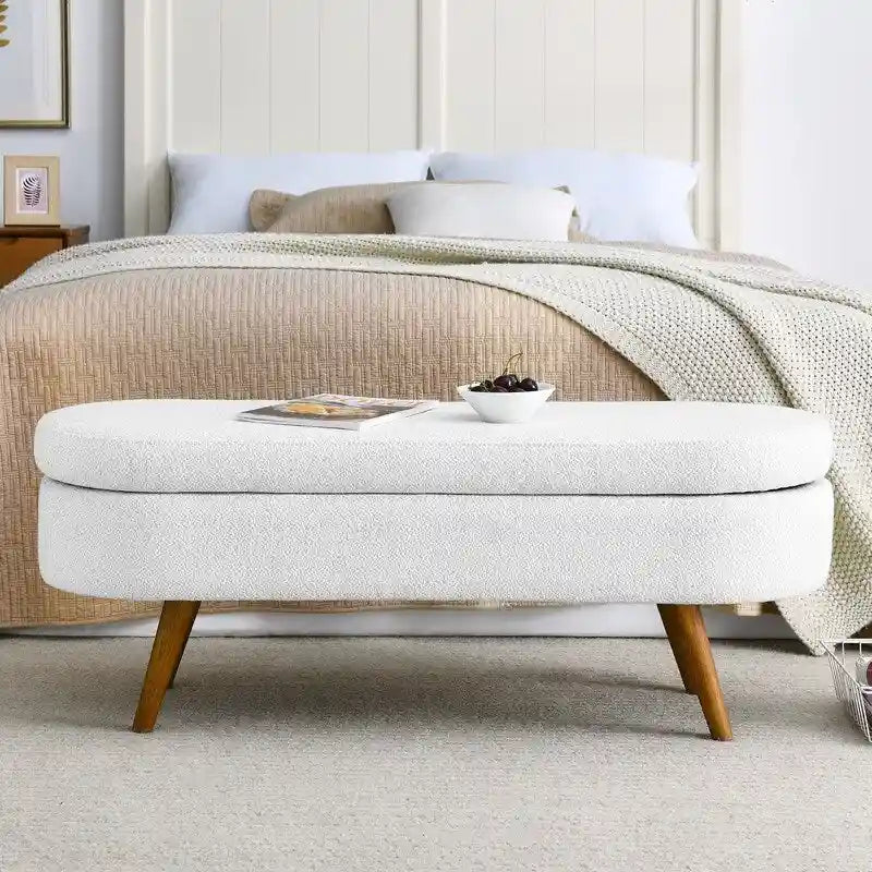 Panca contenitore moderna imbottita con gambe in legno massello, sgabello poggiapiedi per ingresso, panca ai piedi del letto, pouf da toeletta