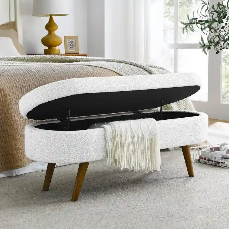 Panca contenitore moderna imbottita con gambe in legno massello, sgabello poggiapiedi per ingresso, panca ai piedi del letto, pouf da toeletta