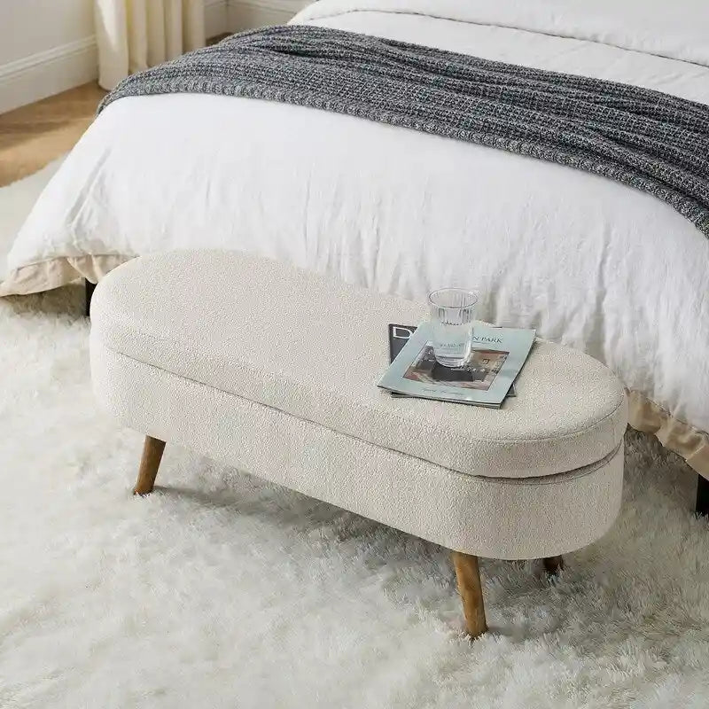 Panca contenitore moderna imbottita con gambe in legno massello, sgabello poggiapiedi per ingresso, panca ai piedi del letto, pouf da toeletta