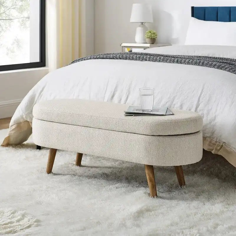 Panca contenitore moderna imbottita con gambe in legno massello, sgabello poggiapiedi per ingresso, panca ai piedi del letto, pouf da toeletta